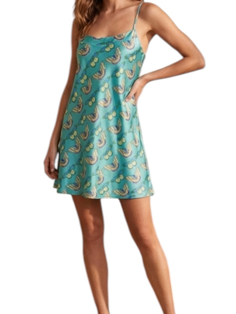 Cabernet Green Butterfly Print Chemise Lingerie Short Nightgown Slip Size Large